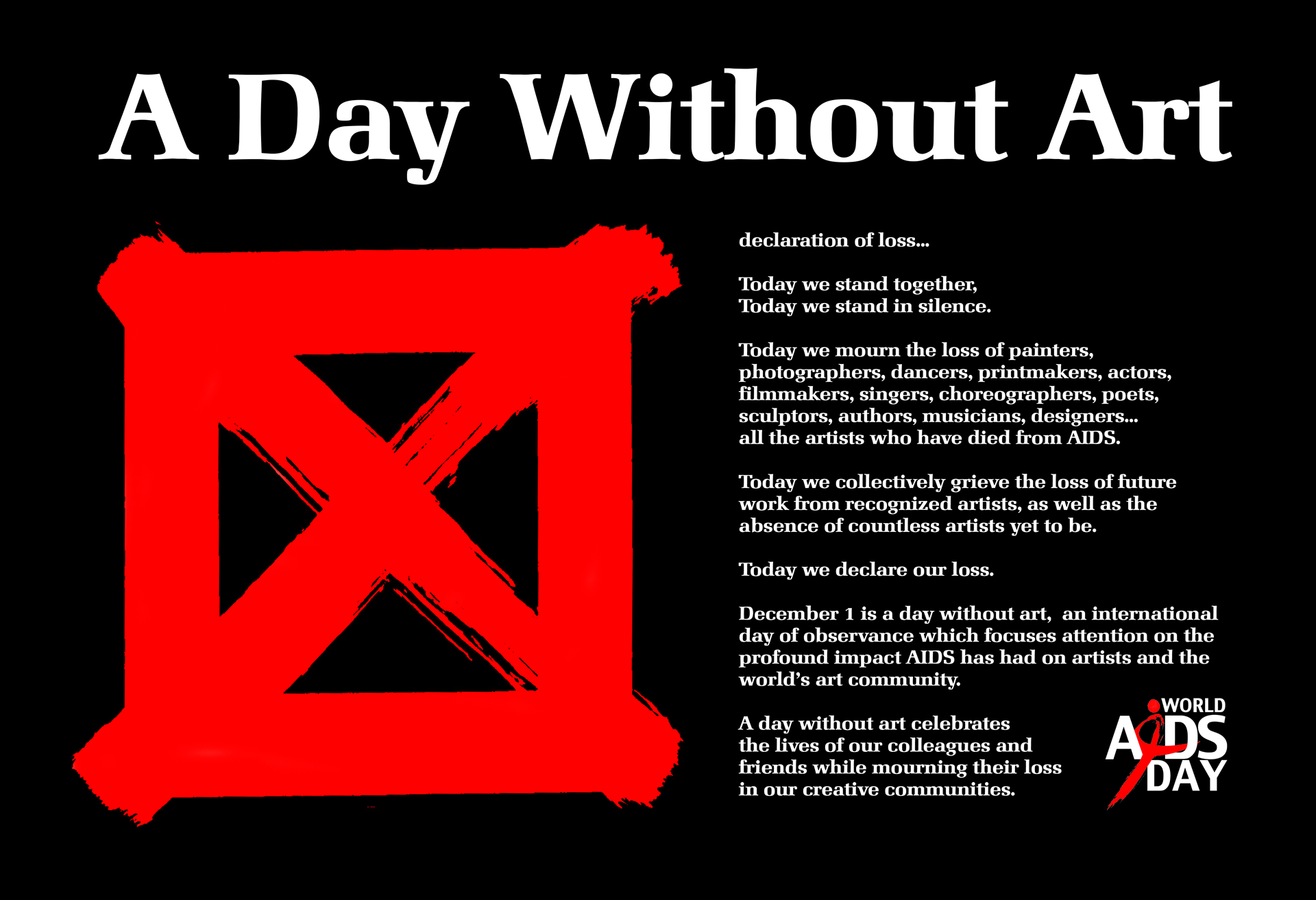 (Day without Art).. День без искусства (Day without Art). World artist's Day. World Art Day. Days sans
